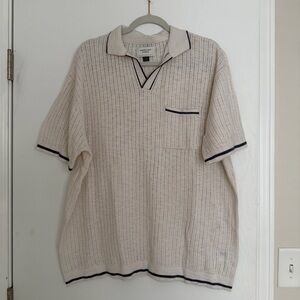 American Eagle Outfitters Cream Knit Polo with Navy Accents 100% Cotton